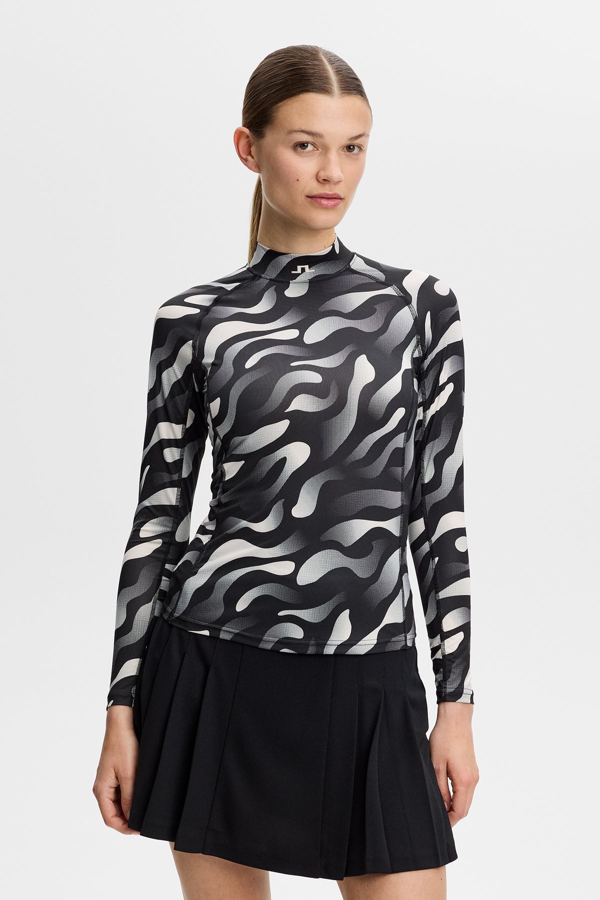 Haut de compression J.Lindeberg Ella Print Bunker Fade Black Moonbeam - vue latérale sur le parcours