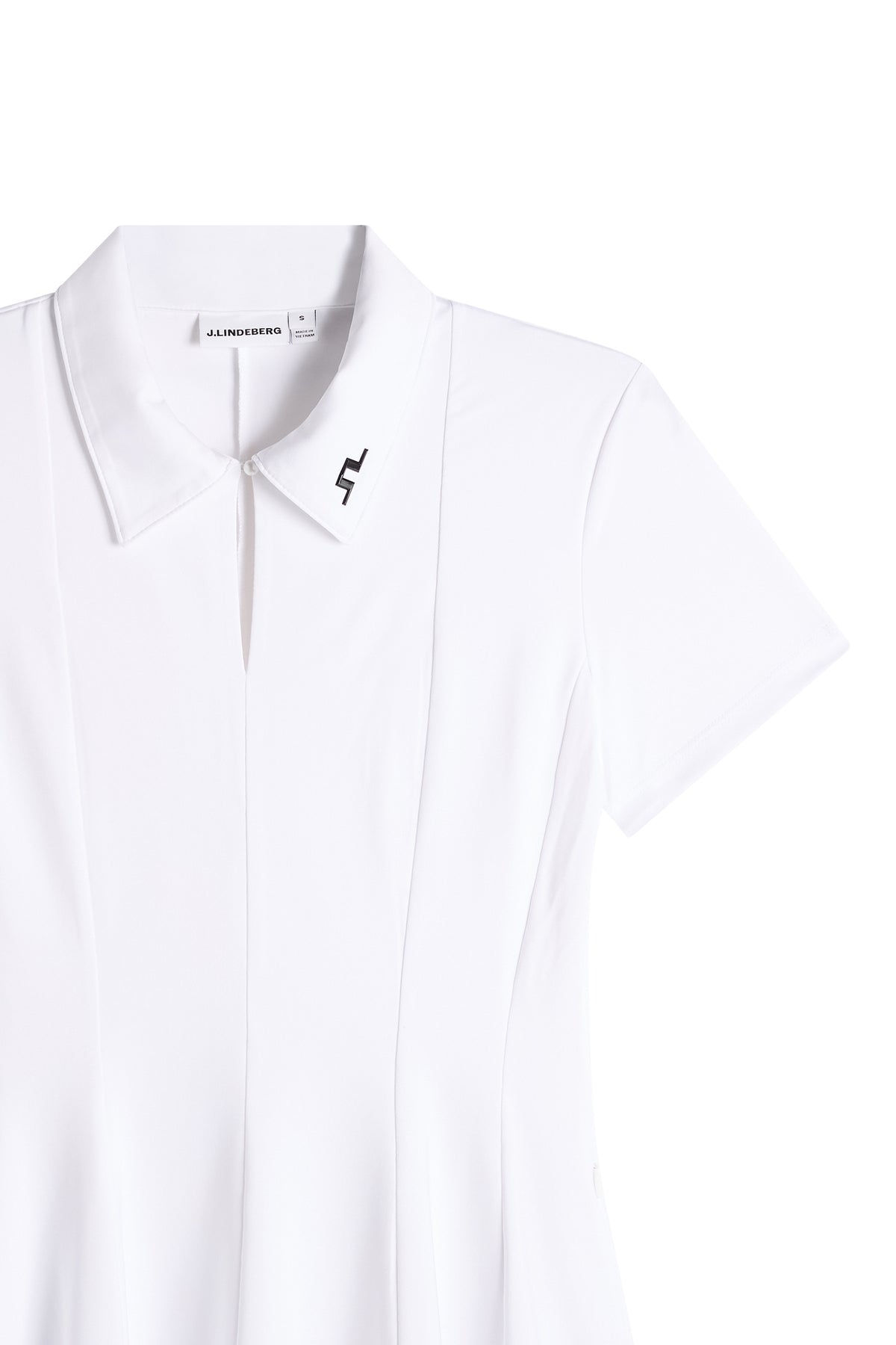 Robe J.Lindeberg Kura blanche – détail du décolleté en trou de serrure
