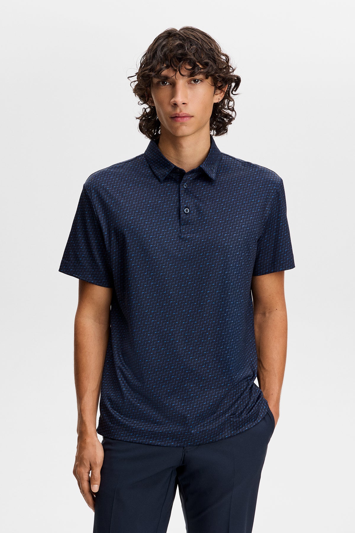 Polo J.Lindeberg Tod Print Bias Bridge Micro Navy Set – style de vie sur le parcours